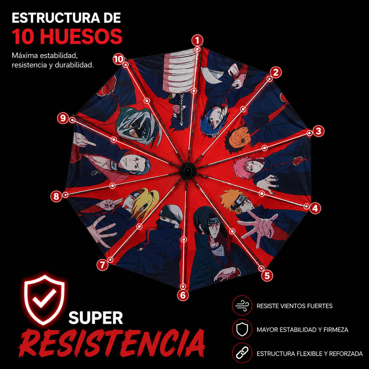 Paraguas Akatsuki Premium de 10 Huesos